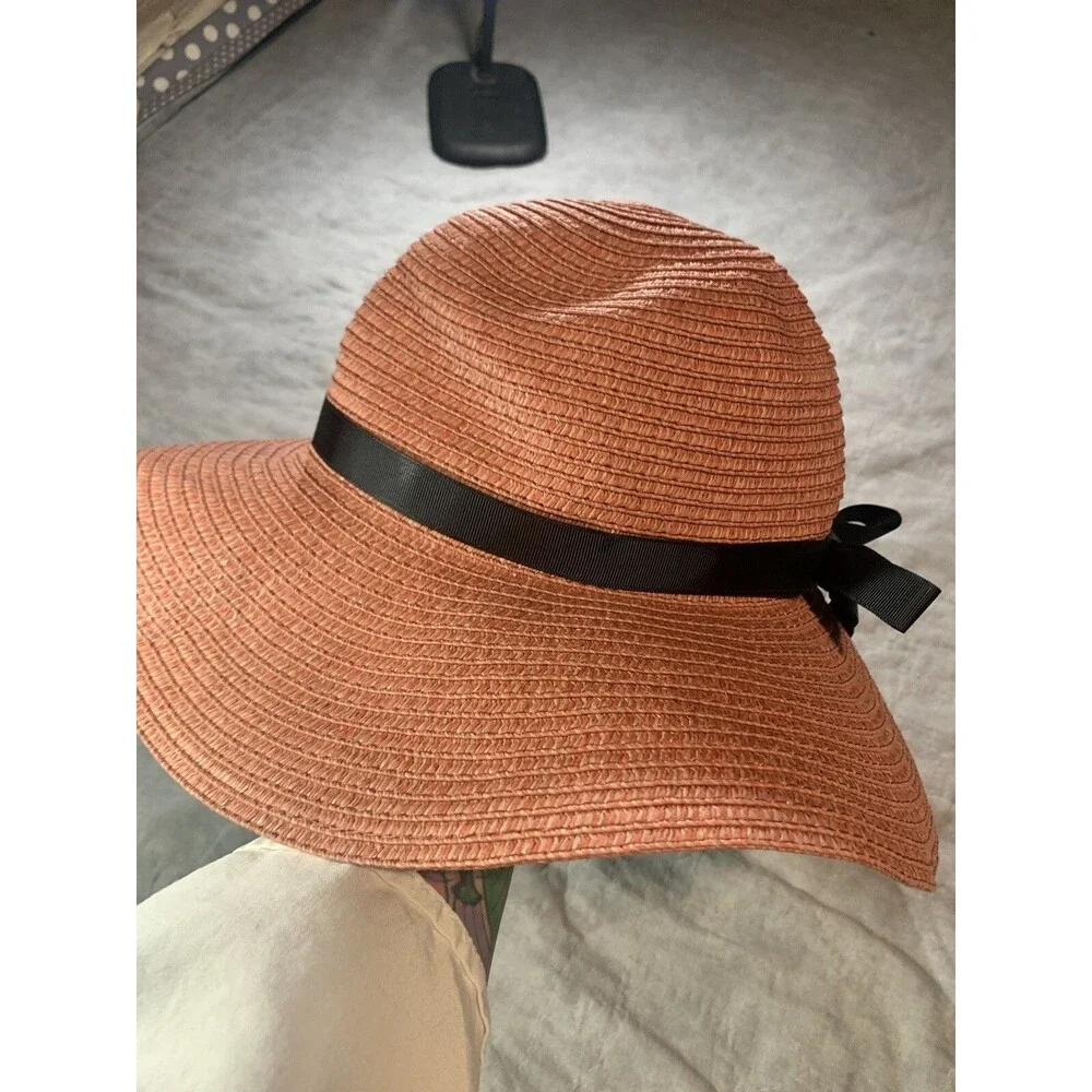 Broner Pink Hat With Wide Brim,Black Ribbon ~One-Size Fits Most 100% Paper